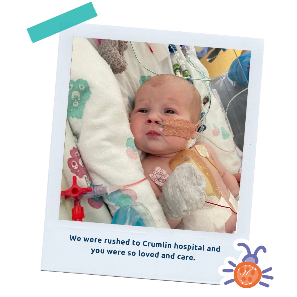 Lucy_LP_Thumb: "A polaroid-style photo of Lucy's parents holding her for the first time."